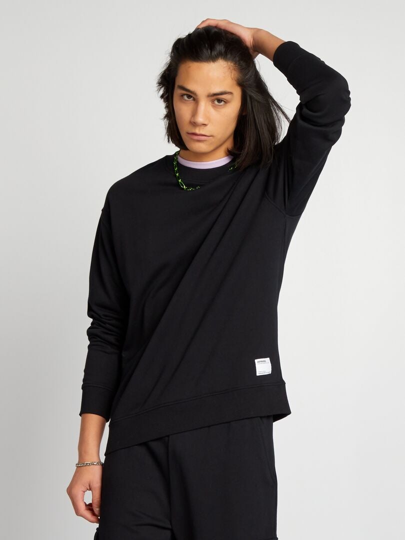 Sweatshirt met ronde hals en details - zwart