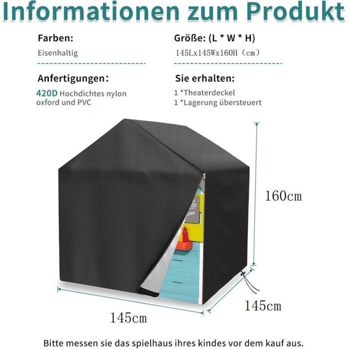 Spielhausüberdachung für Kindergärten, 145 x 145 x 160 cm, wasserdichtes Oxford-Gewebe, strapazierfähig