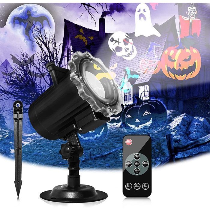 Decoración de Halloween, proyector de Halloween para exteriores con 64 patrones, proyector de luz LED impermeable para exteriores con control remoto.