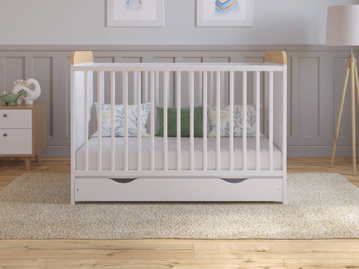 Lit Bebe Evolutif Avec Matelas - Lit Bebe avec tiroir 120x60 cm Bois,Pin-Blanc convertible