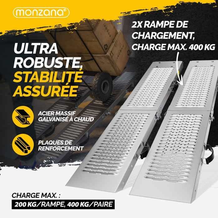MONZANA® Juego de 2 rampas de carga plegables de acero galvanizado, carga máxima 200 kg por rampa, superficie antideslizante.