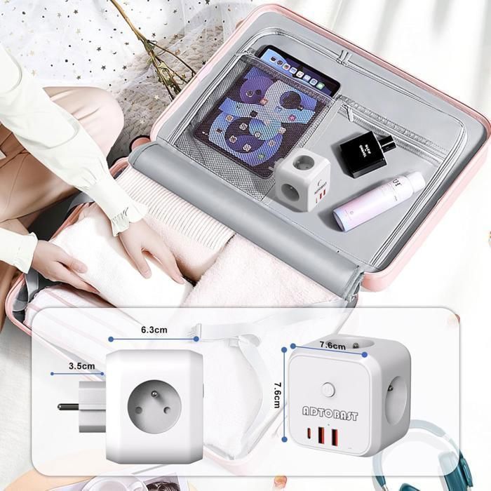 Régua de tomadas de parede em formato de cubo, carregador USB 7 em 1 com 3 tomadas CA, 4000 W com interruptor - ADTOBAST