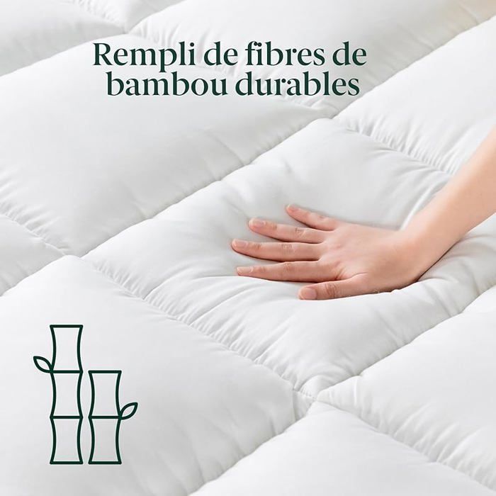 Cubrecolchón de espuma viscoelástica de 140x190 cm, fibras de bambú, 5 cm de grosor - para cama doble, multicolor.