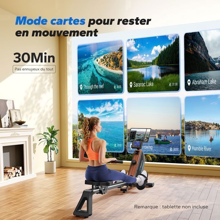 Rameur magnétique pliable – MERACH – Ecran LED – Compatible APP – 16 niveaux de résistance – Robuste et stable – Noir