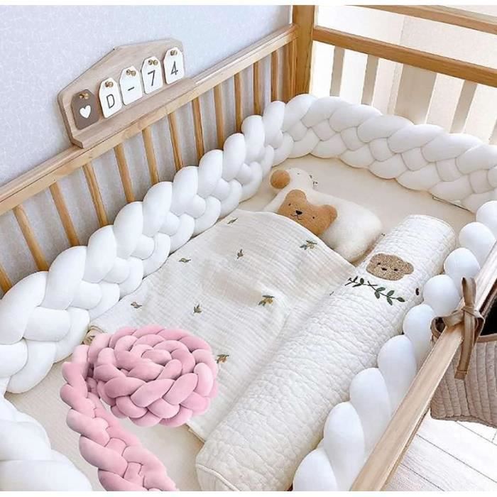 Paracolpi per culla 3M, cuscino a 4 fili a forma di serpente, cuscino intrecciato in velluto, protezione per neonati, bianco + bianco + rosa + rosa