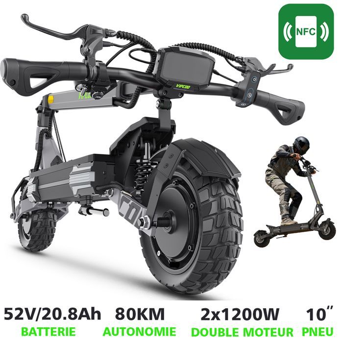 Patinete eléctrico de 2400 W para adultos, 57 km/h, neumáticos de 10