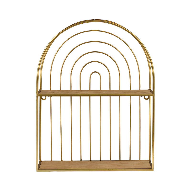 Hjem Væghylde bue 45x35x12 cm guld metal og træ