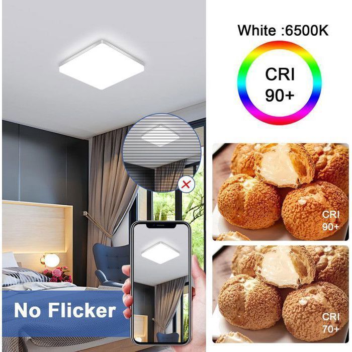 Lámpara de techo LED Dorlink de 48 W y 5400 lúmenes - Luz blanca de 6500 K - Cuadrada e impermeable para baño, sala de estar, cocina y dormitorio.