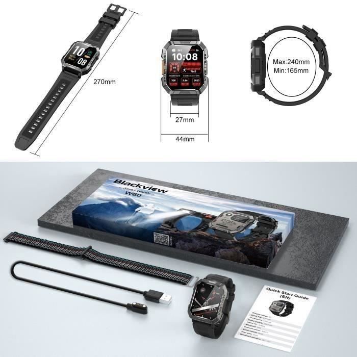 Blackview Men's Smartwatch with Bluetooth Calling, Emergency Flashlight, Compass, 900mAh Battery, 2.01