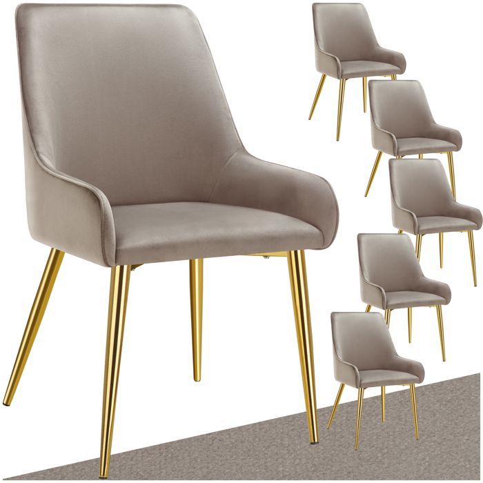 Chaises - TECTAKE - Lot de 6 chaises rembourrées style scandinave AVANE aspect velours forme ergonomique et dossier haut - Taupe