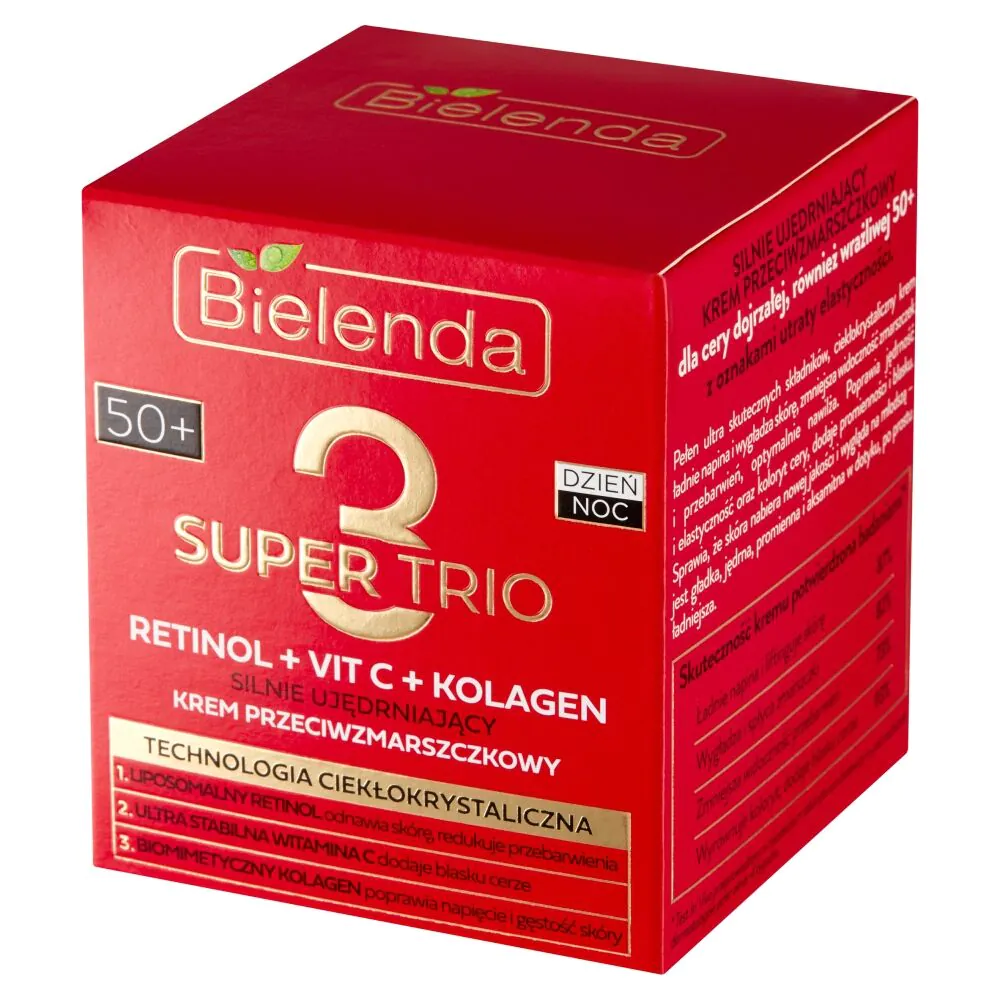 Bielenda Super Trio (Retinol + Vit C + Kolagen) Krem przeciwzmarszczkowy 50+ dzień/noc