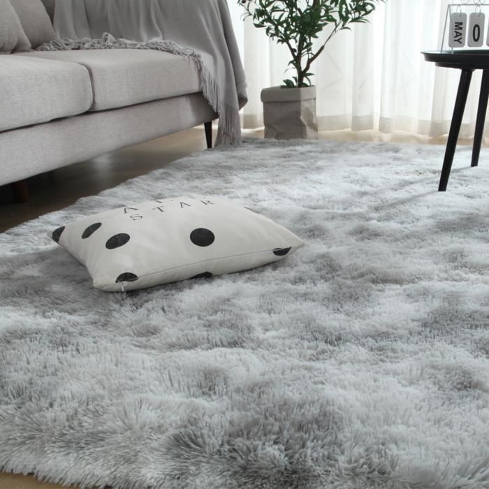 Tapis de Salon Shaggy 120 x 160cm en Peluche Gris  Fibre de Polypropylène Souple Tapis Antidérapante