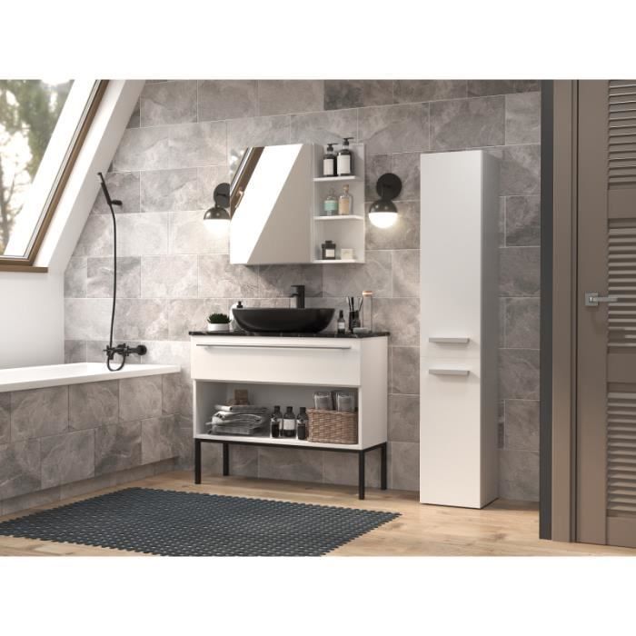 KOMMA - Armario de baño de 2 puertas - 31x30x174 cm - Columna de almacenamiento para baño