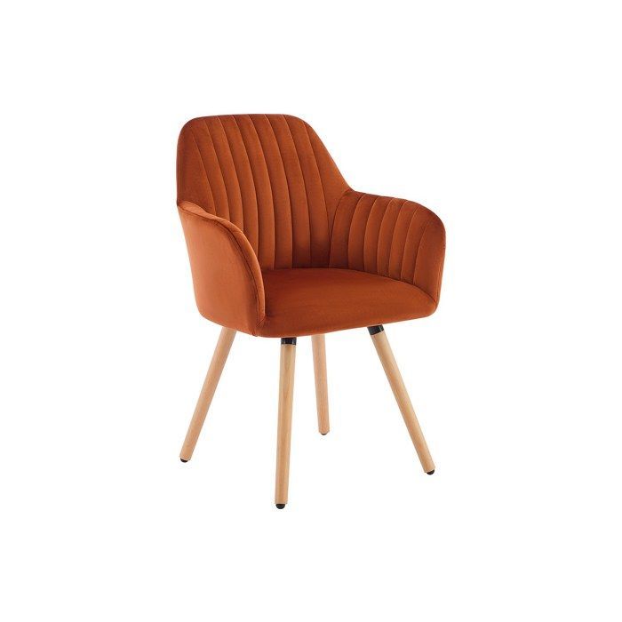 Chaise avec accoudoirs en velours et pieds bois de hêtre - Terracotta - ELEANA