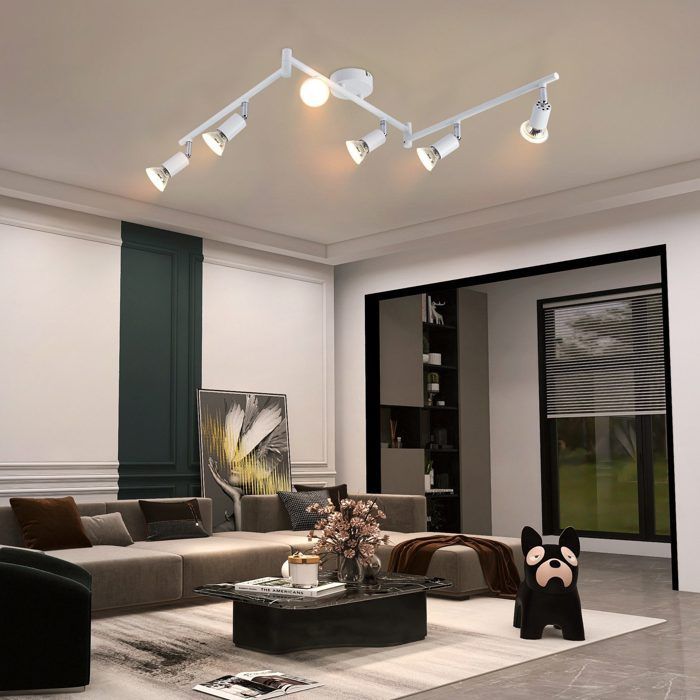Homefire Plafonnier LED 6 spots GU10 - Spot de Plafond Lampe de Plafond Moderne Intérieur Blanc pour Salon Salle de Bain