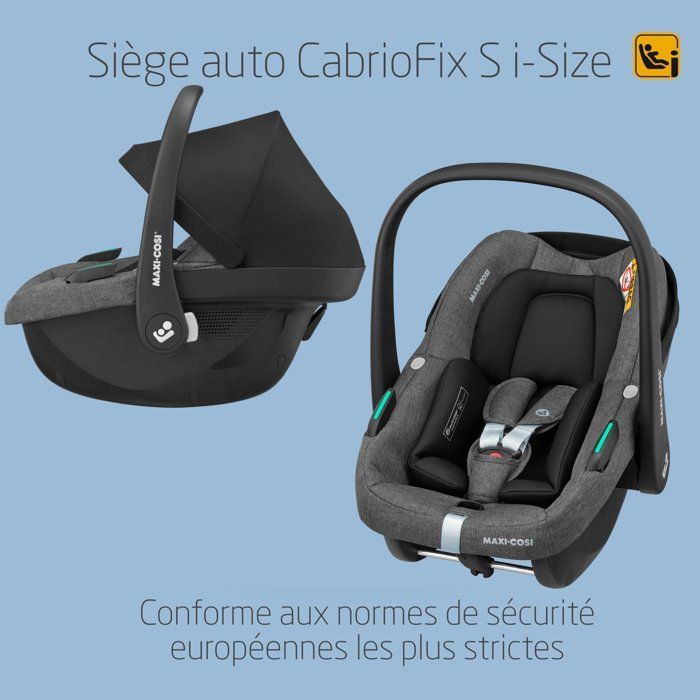 MAXI-COSI Poussette 3 en 1 Zelia S Trio2, Nacelle+Siège auto Cabriofix S iSize+Sac à langer+habillage pluie, 0-22Kg, Dark grey