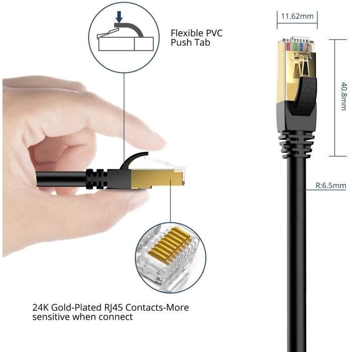 Ototon® 5M Cat 8 Câble Ethernet RJ45 Réseau Haut Débit 40Gbps 2000MHz SFTP Pour PS5 PS4 PC TV Box Consoles de Jeux Vidéo - 5M