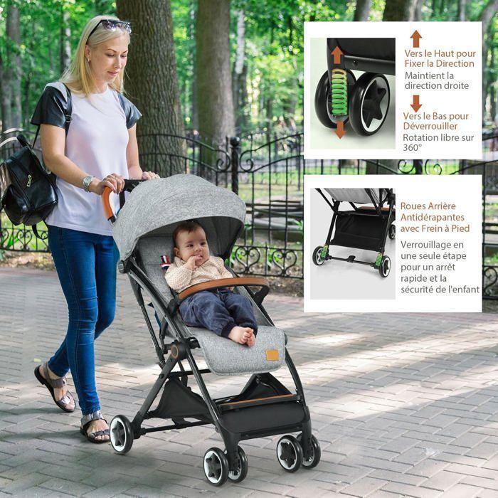 COSTWAY One-Hand Folding Baby Stroller for 0-3 Year Olds with Adjustable Backrest and Footrest, Retractable Canopy, and Harness Strap - Grey