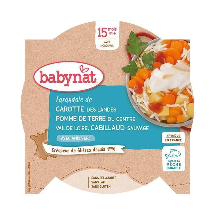 Babybio Repas Midi Assiette Carotte Pomme de Terre Cabillaud +15m Bio 260g