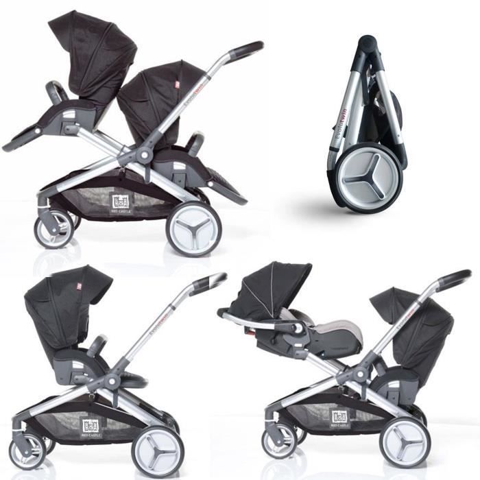 RED CASTLE Evolutwin Double Stroller - From birth - Up to 15kg - Adjustable backrest - Black
