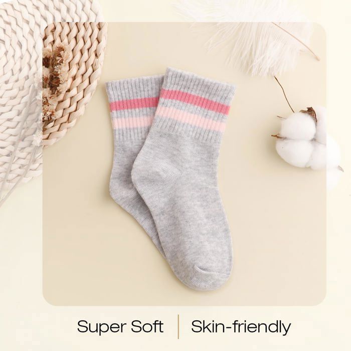 Calcetines infantiles - 4 pares, deportivos, con corazones a rayas, de algodón - 6-9 años - Adecuados para niñas
