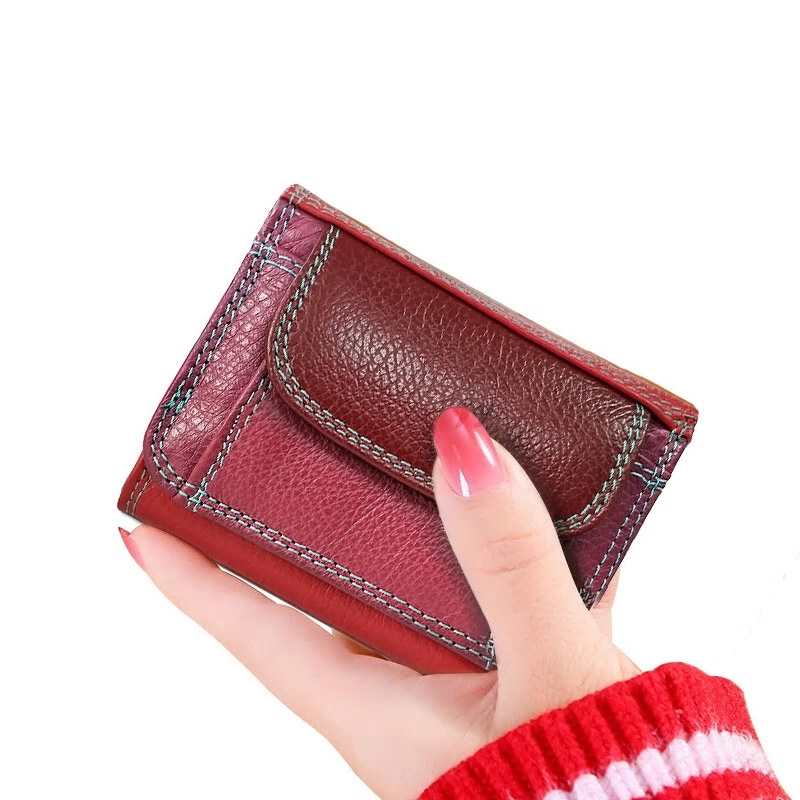 Portefeuille Beth Cat Mini pour femme, en cuir véritable, petit portefeuille de luxe avec porte-cartes, style vachette fin et tendance.
