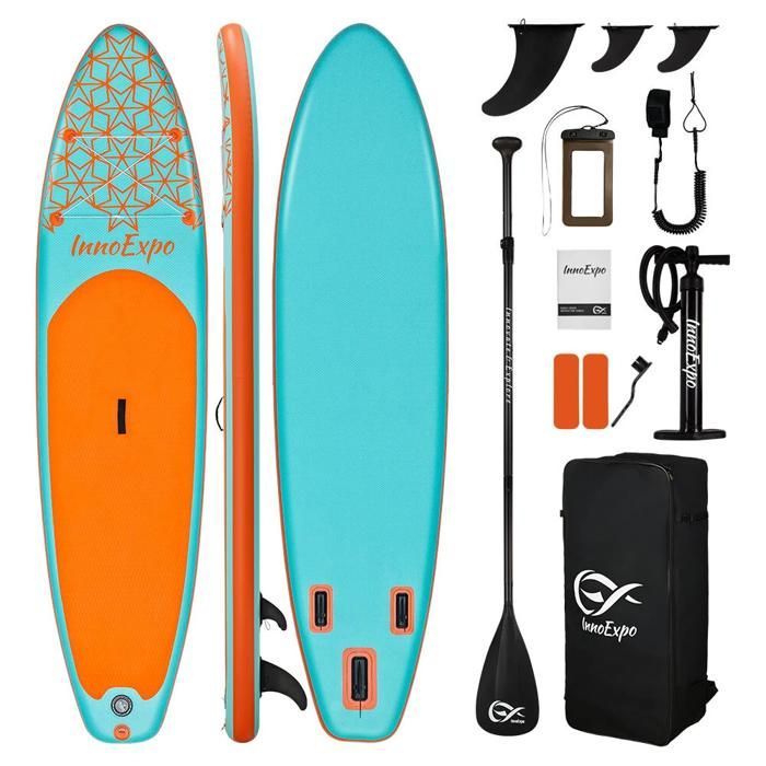 InnoExpo SUPIE70E – Oppusteligt paddleboard 335×83×15 cm, 190 kg lasteevne, stor kapacitet, SUP til solo, familie (2+1), kæledyr