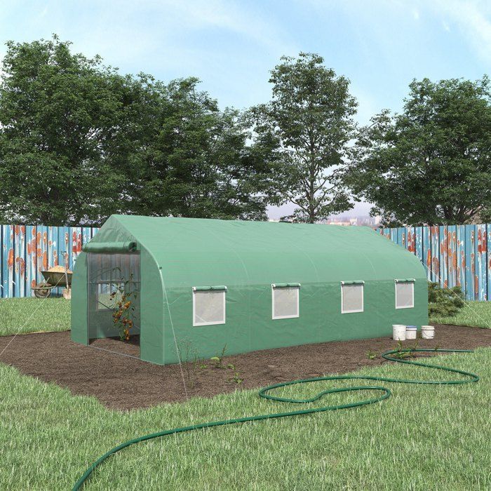 Serre de jardin tunnel - Outsunny - porte 8 fenêtres enroulables galvanisé bâche PE haute densité 140 g/㎡ - 600x300x200cm - vert