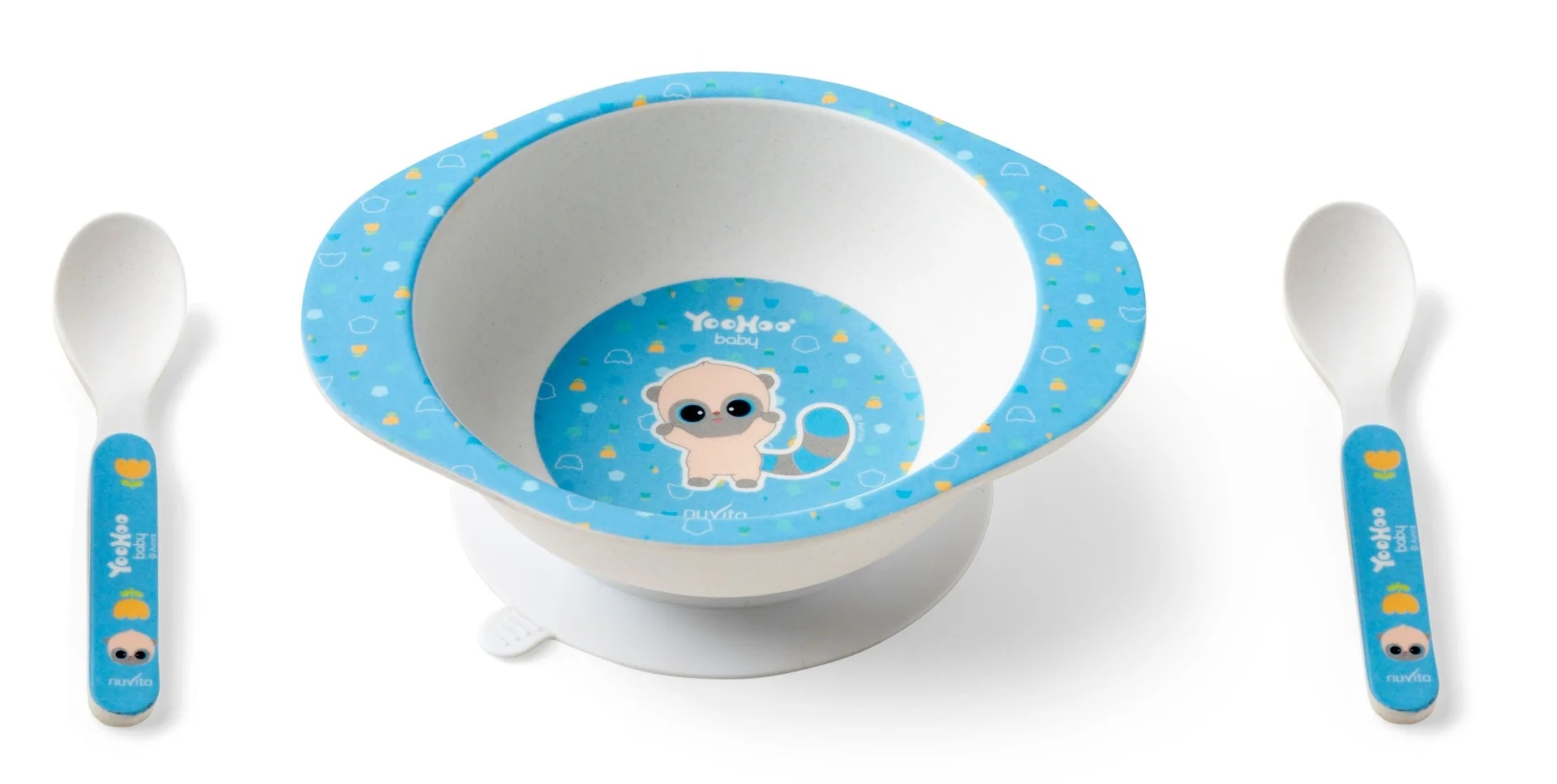 NUVITA Yoohoo Baby Bamboo voedingsset - blauwe voedingsset voor kinderen vanaf 9 maanden