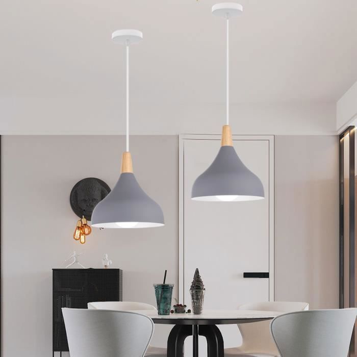 UNI Lustre Suspension Contemporain E27 Luminaire Corde Ajustable 20x20cm Gris