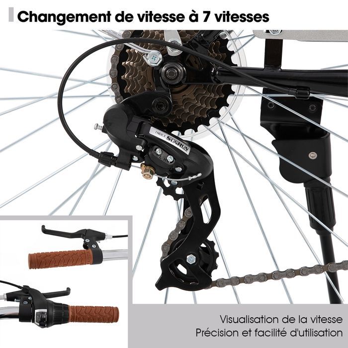 HILAND 26 pouces Vélo de Ville pour Femmes - 7 Vitesses, Freins Double Sécurité, Cadre Bas, Garde-Boue et Porte-Bagages, Noir