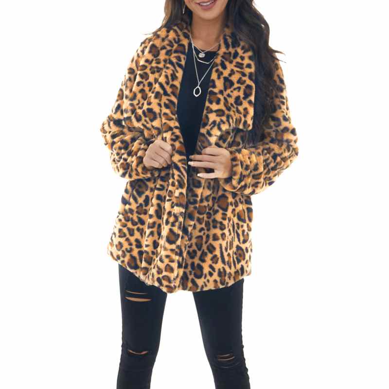 Manteaux léopard 2021 - Nouveau manteau en fausse fourrure pour femme - Veste d'hiver chaude et luxueuse en peluche - Vêtements d'extérieur tendance en fourrure artificielle de haute qualité