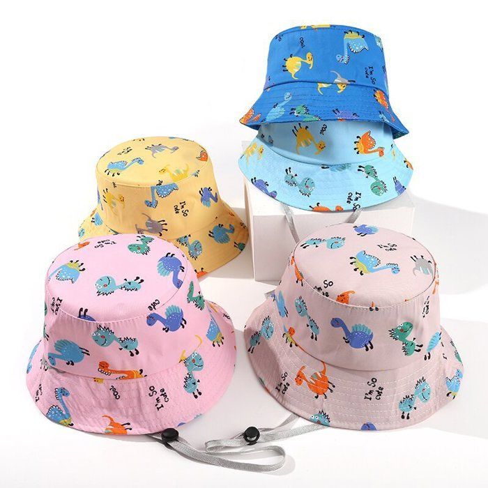 Sombrero de sol FUNMOON para niños - Protección solar - Algodón - Dinosaurios blancos