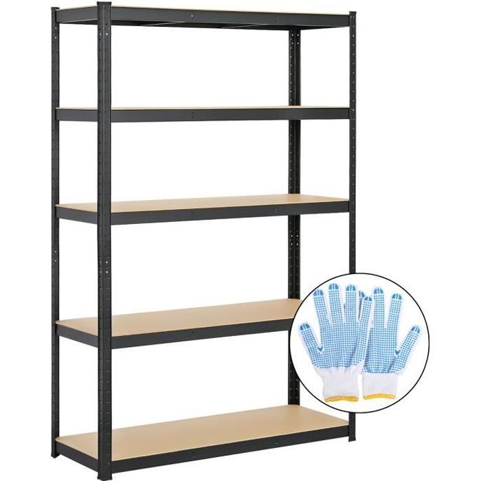 Estantería de almacenamiento resistente Yaheetech de 180 x 120 x 45 cm para garaje, cocina o taller. Fabricada en metal negro. Carga máxima total: 875 kg.