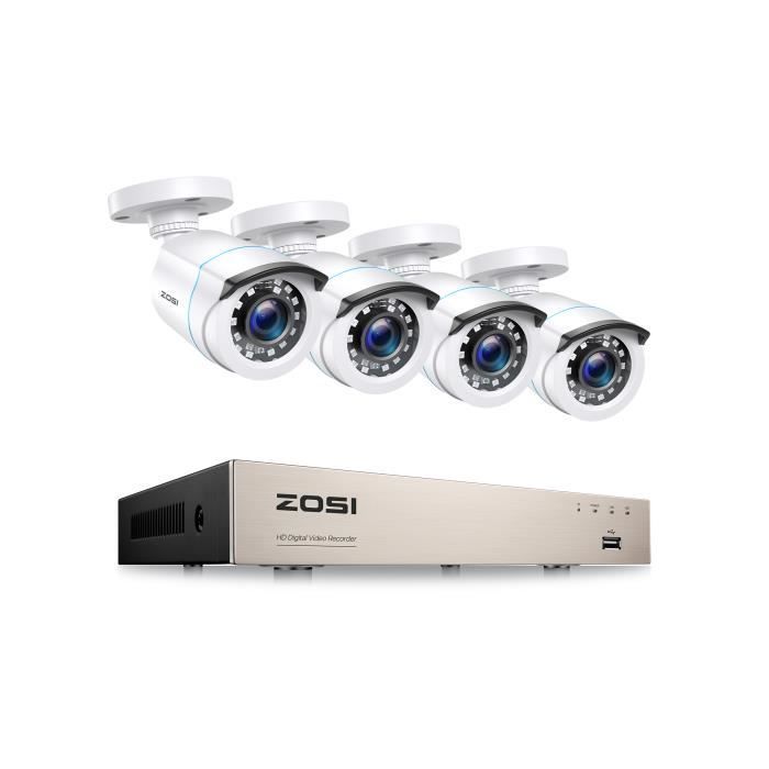 ZOSI 1080P FULL HD Kit Caméra de Surveillance avec 8CH H,265+ DVR Enregistreur Vidéo Numérique, Alerte Instantanée Accès à distance