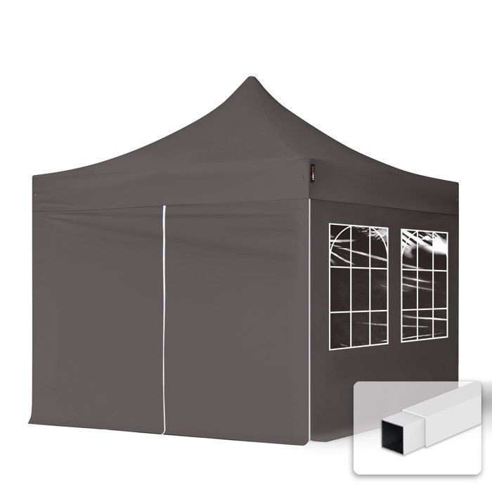 Tenda dobrável TOOLPORT 3x3m com laterais (4 janelas), cinza escuro