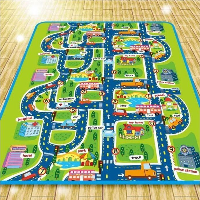 Riesige rechteckige Spielmatte mit Rennstreckenmotiv, Geschenk für Babys und Kinder, Picknickdecke