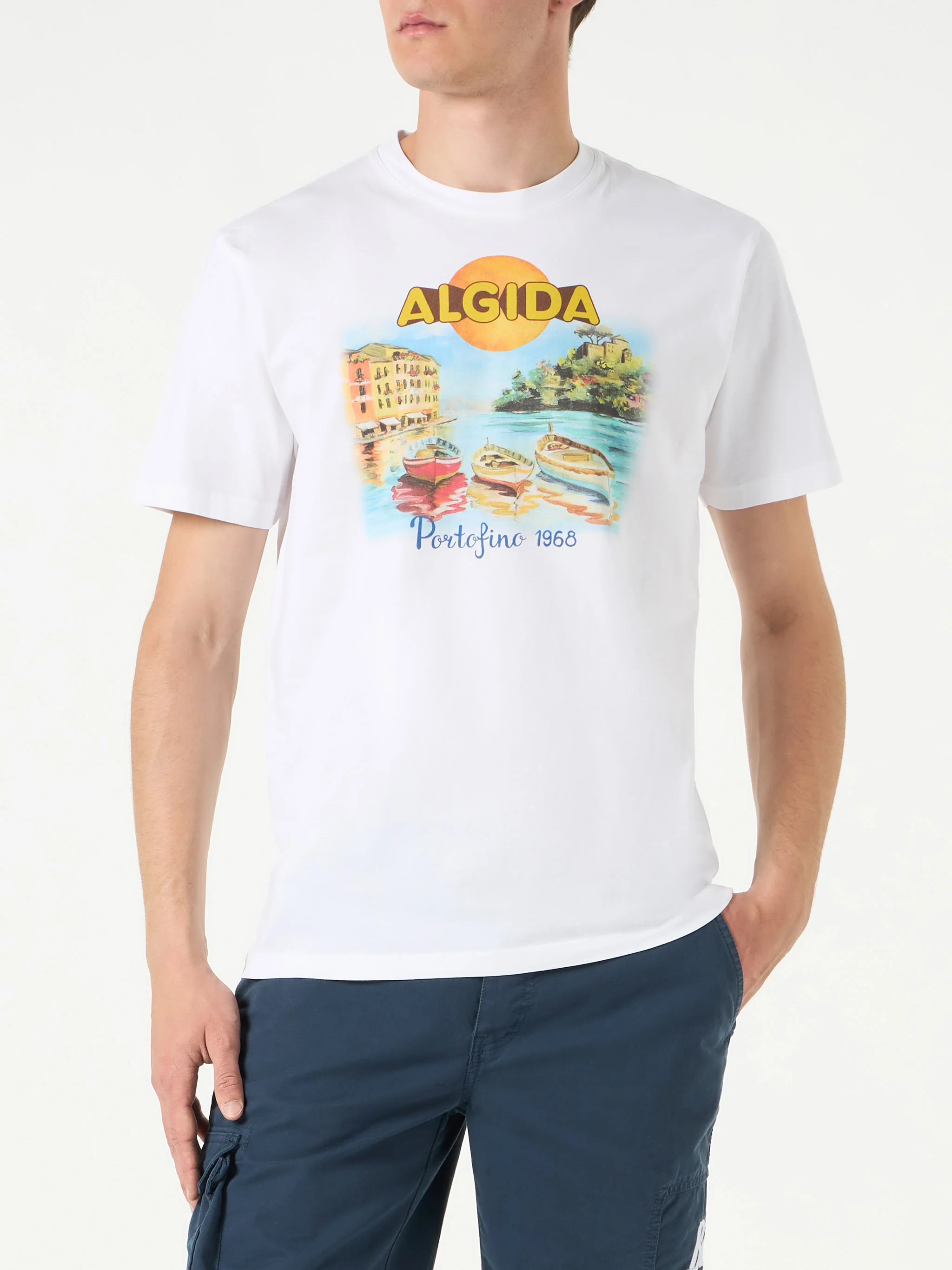 T-shirt da uomo in cotone con stampa Algida Portofino | ALGIDA® EDIZIO