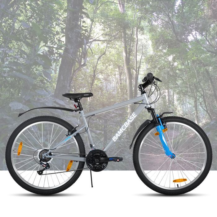Hiland 26 inch mountainbike, 18 versnellingen, unisex/volwassenen, frame van koolstofstaal, voor stads- en recreatief gebruik, V-remmen, grijs