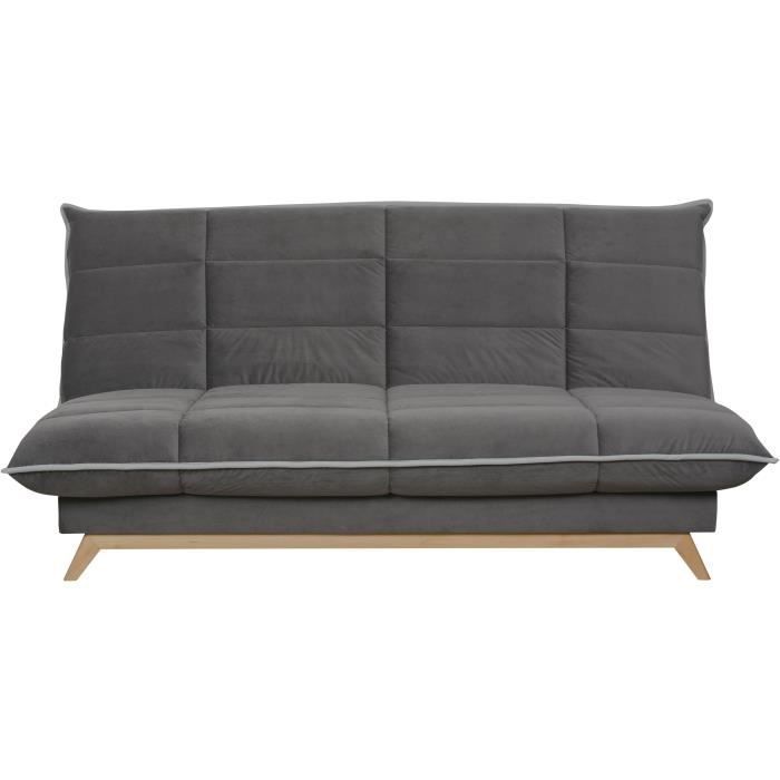 Sofá cama clic-clac de 3 plazas - Colchón DUNLOPILLO de 13 cm de grosor - Espuma de alta resiliencia de 35 kg/m³ - Tejido gris - Fabricado en Francia
