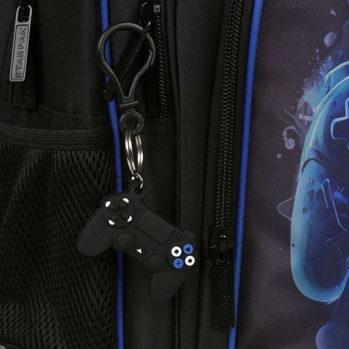 Blue and black padded school backpack for boys, with reflectors, for game controller, 40x29x20cm, 23L