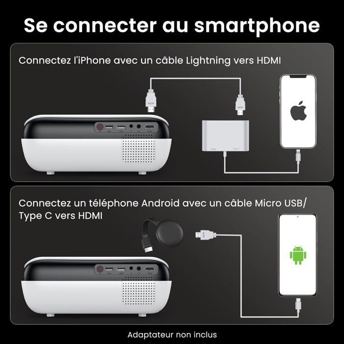 ZOKKO 4K draagbare projector - Native 1080p Full HD-resolutie - Bluetooth 5.1-technologie