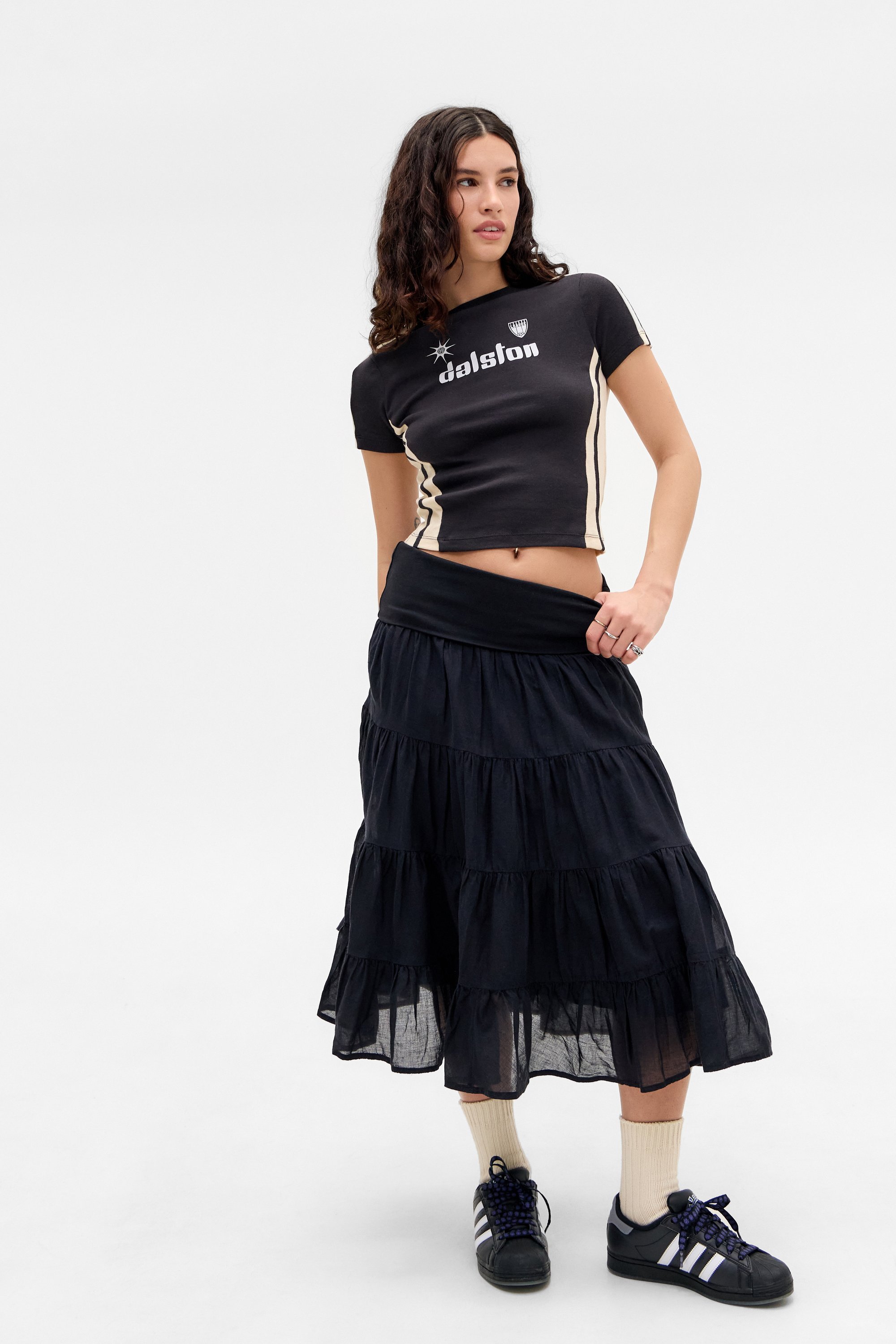 BDG Urban Outfitters FALLON FOLD PRAIRIE MIDI-ROK - A-lijn rok - zwart