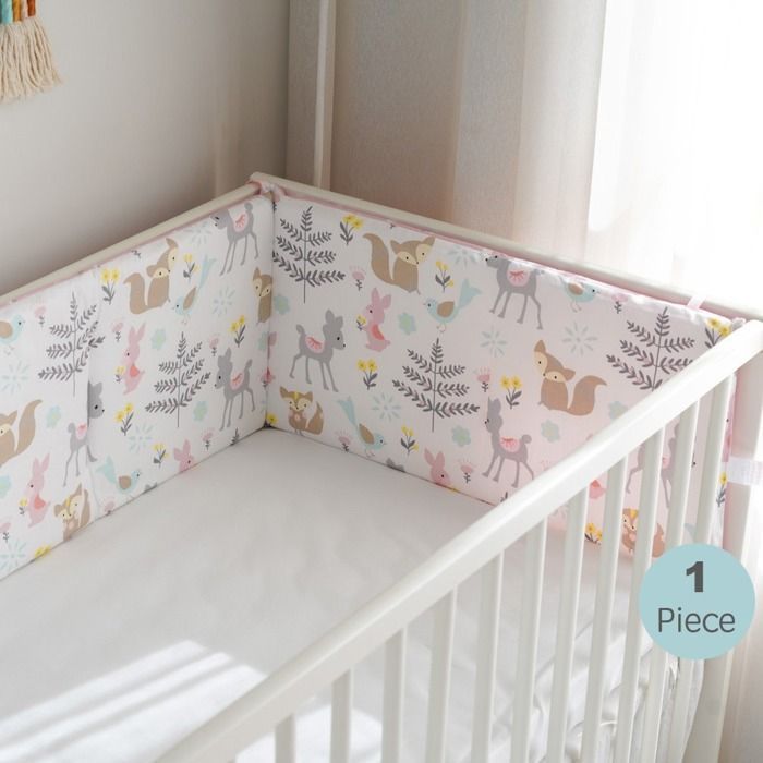 Baby bed rail, anti-collision fabric barrier, cotton, pink, Little Fox, 120 x 30 cm, sold individually