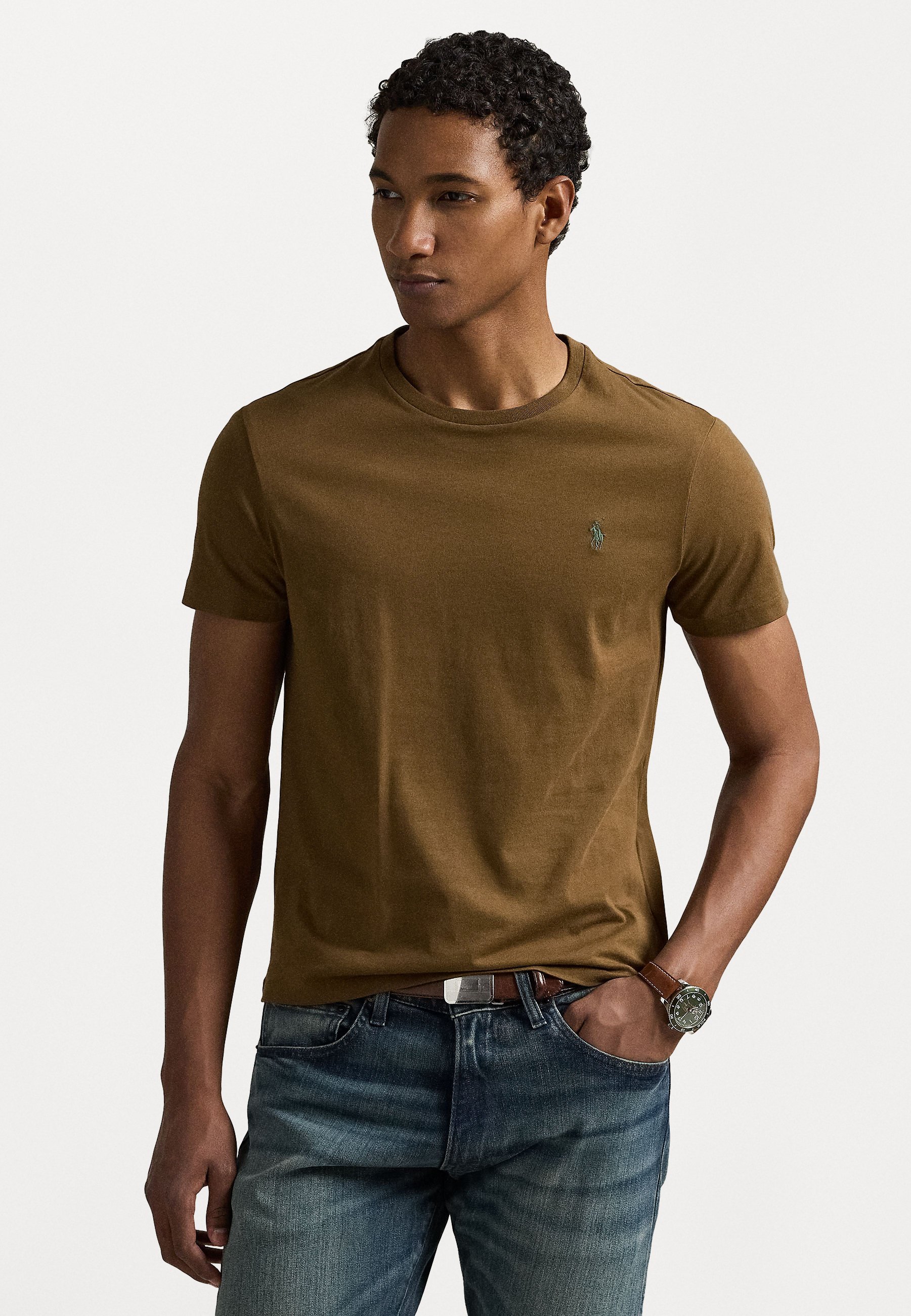 Polo Ralph Lauren CUSTOM SLIM FIT JERSEY CREWNECK T-SHIRT - Basic T-Shirt - Naturbraun
