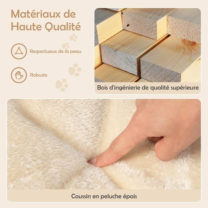COSTWAY Arbre à Chat en Forme de Tour 50CM-Lit Grand Perchoir en Peluche-Pompons Suspendus-Tour à Gratter en Sisal pour