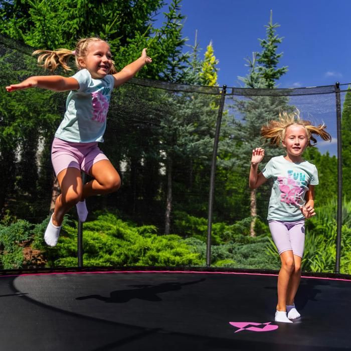Trampolino THUNDER® ULTRA Ø 304-312 cm 10 piedi | Per bambini | Pacchetto completo con rete di sicurezza | Certificato EN71 e TÜV GS | Rosa