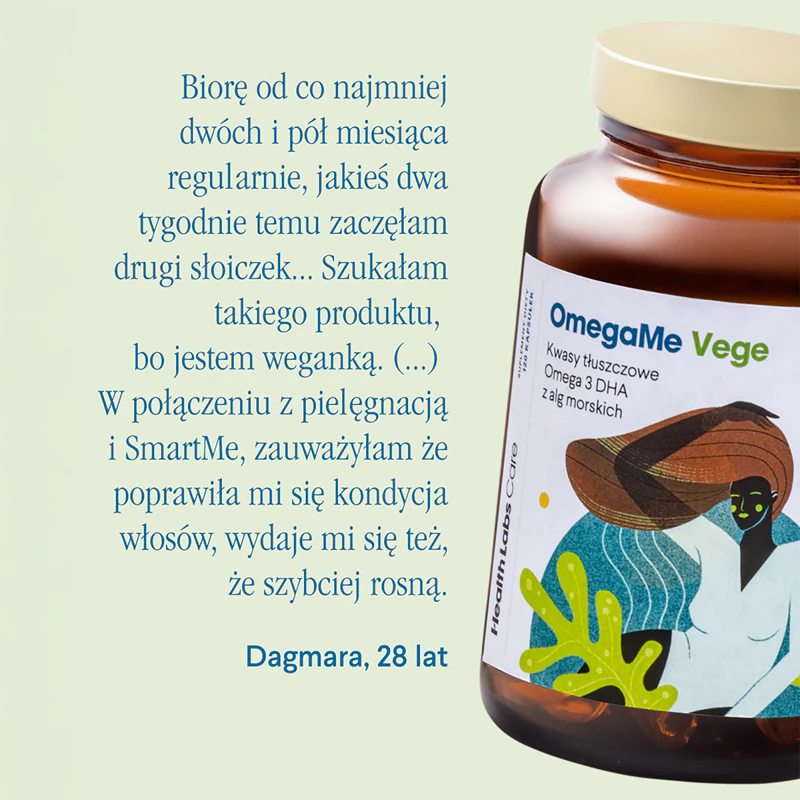 Cápsulas do suplemento alimentar OmegaMe Vege da Health Labs Care para o bom funcionamento do coração e do cérebro.