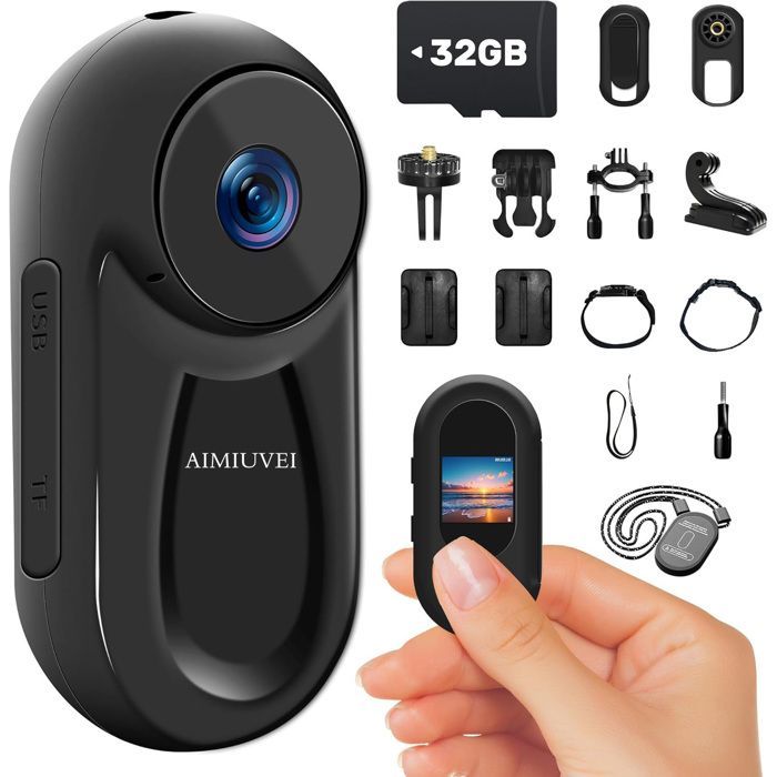 Cámara deportiva - AIMIUVEI - Cámara de acción de 120° - 32 GB/1080P HD/Visión nocturna/Accesorios multifuncionales para casco de motocicleta
