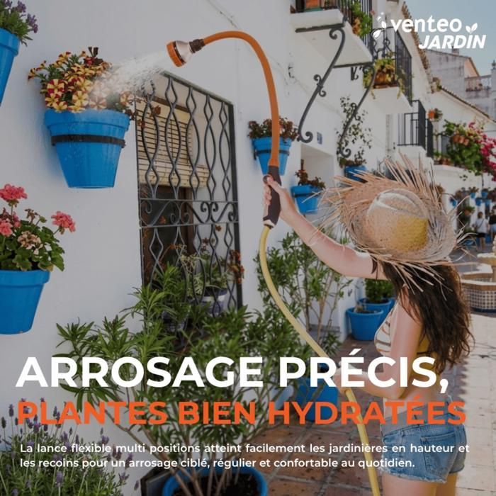 VENTEO - Lanza de riego flexible multiposición | Pistola pulverizadora multichorro, conector de manguera universal, regulador de caudal | Net